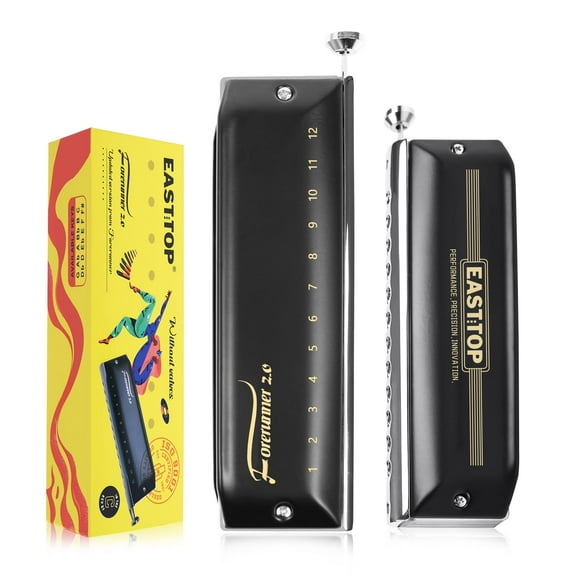 EAST TOP Updated FORERUNNER 20 without valves chromatic Harmonica 12-Hole 48 Tones c Key chromatic Mouth Organ Harmonica for Adults,Beginners and Students