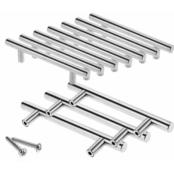 Essentiels de Quincaillerie d'Armoire, Poignées en Acier Inoxydable Design Moderne, 64Mm Centre à Centre pour Cuisine et Salle de Bain, Résistant à la Rouille, Finition Nickel Brossé, 10 Pcs