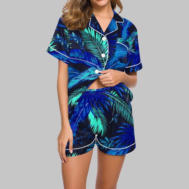Qiopertar Liquidation à Moins de 5$ Blouse Décontractée Imprimée Col Rabattu Manches Courtes Mode Short Ensemble Pyjama Grandes Économies de Vacances!