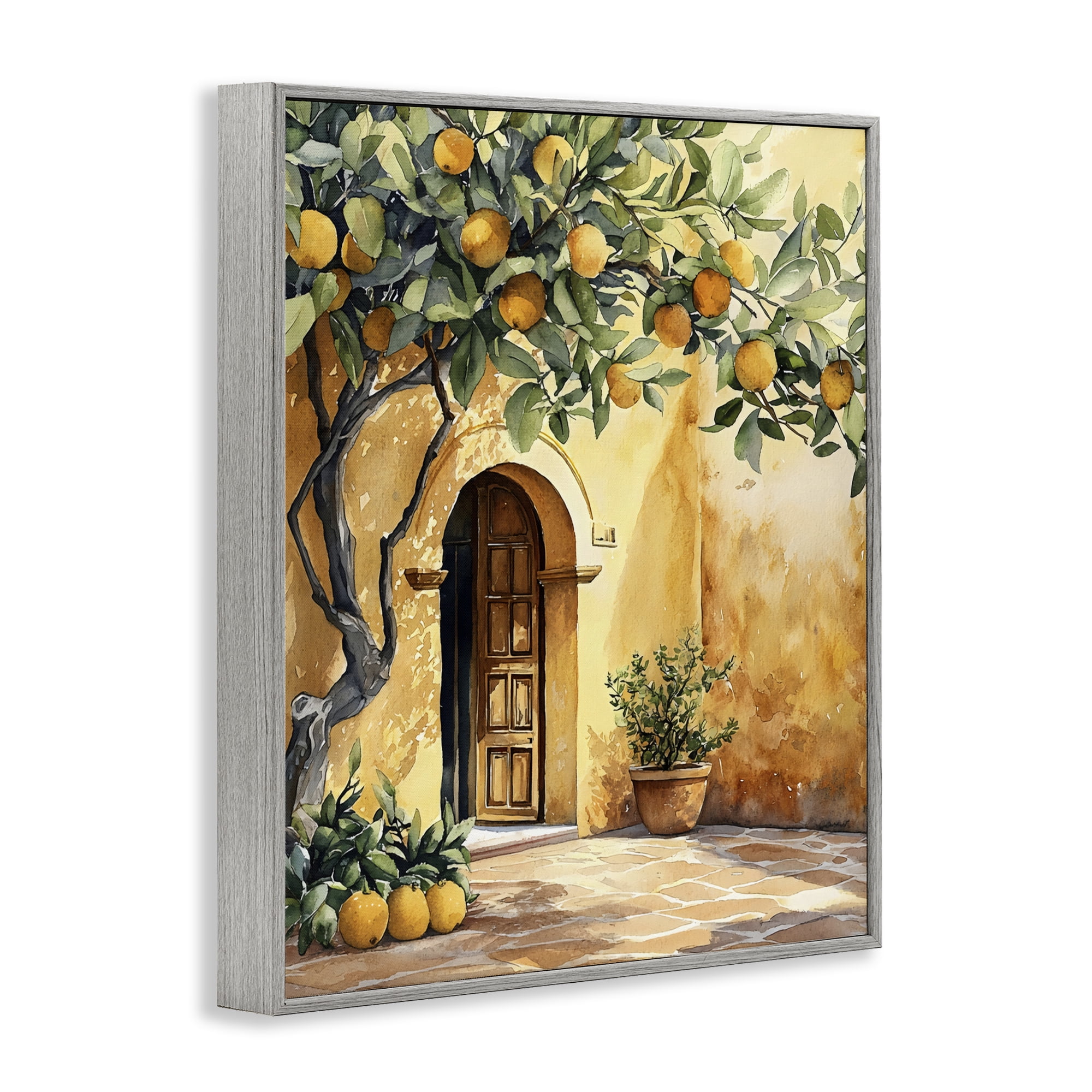 Stupell Industries Mediterranean Courtyard Lemon Tree Gray Framed Giclee Art, design by LSR Design Studio