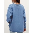 thumbnail image 5 of Womens Oversized Crew Neck Sweaters Long Sleeve Slouchy Knit Fall Casual Loose Side Split Pullover Tops Blue M, 5 of 6