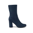 thumbnail image 3 of BLISSFUL STEP Women's Rounded Toe Block Heel Stretch Ankle Boots Navy Blue 10, 3 of 6
