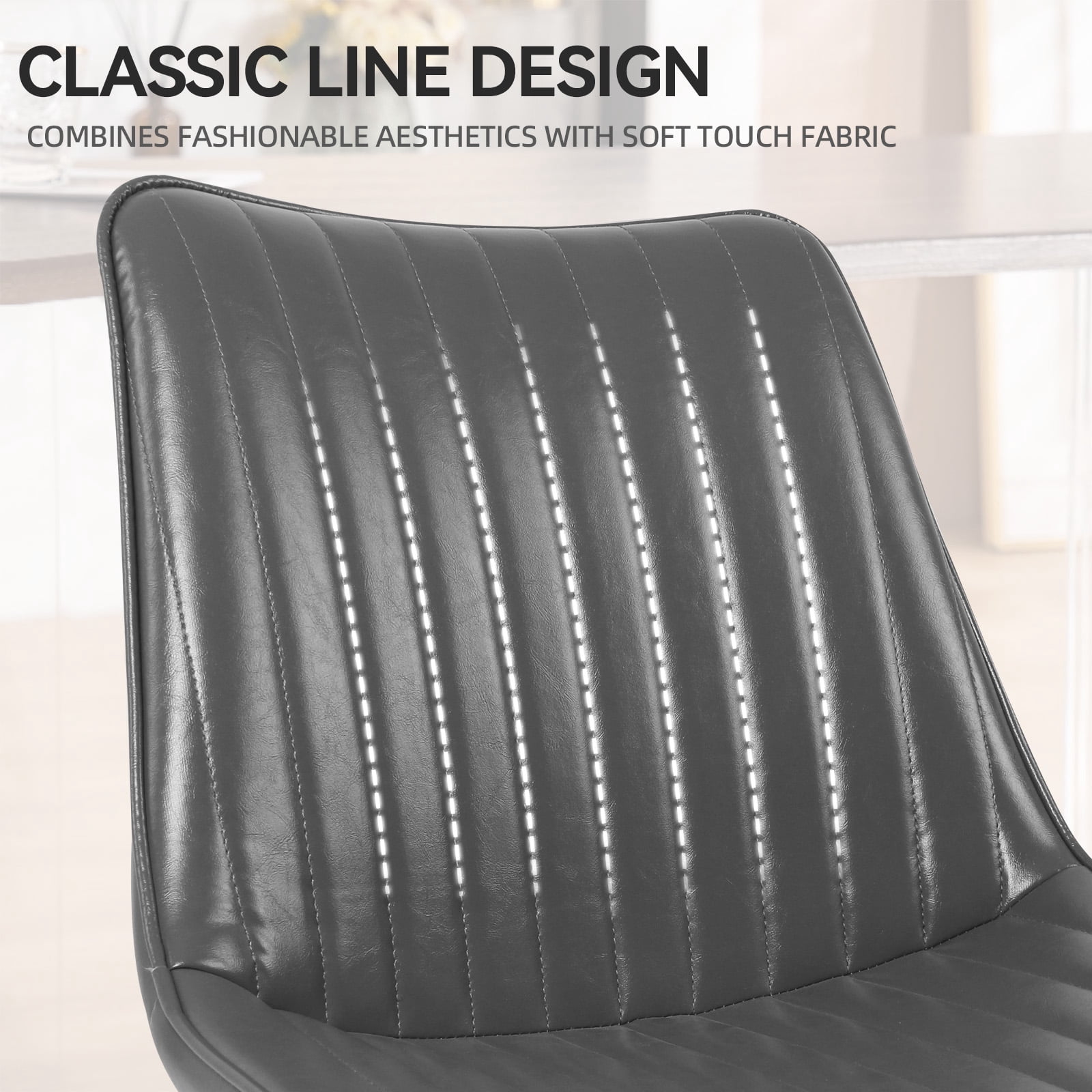 MOONMISS Dining Chair Set of 2,Rubberwood Frame Covered in Polyurethane Synthetic Leather,Black