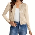 thumbnail image 3 of Women's Short Sequin Cardigan, Long Sleeve Open Front Sparkly Jacket, Pile Sleeve Party Top, Casual Holiday Outfit, Glittery Evening Wear Beige L, 3 of 6