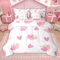 Manfei Love Heart Print 7pcs Bedding Comforter Set for Boys Girls,Romantic Valentine's Day Queen Bedding Sets Super Cozy,Pink White Queen Sheet Sets,Ultra Soft Home Decor,Reversible