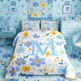 thumbnail image 2 of Meiyoeat Lovely Wildflower Letter M King Size Comforter Sets 3Pcs for Girls Teens,Sweet Monogram Comforters King Size,Light Blue Yellow White,1 Comforter and 2 Pillowcases, 2 of 6