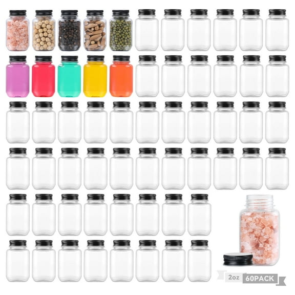 Novelinks 60 Pack 2 oz Plastic Storage Jars Clear Cosmetic Container with Lids Empty Sample Leak Proof Pot Jars for Travel Storage,Lotion,Cream,Jewelry,Eye Shadow,Painting,DIY Crafts,Black