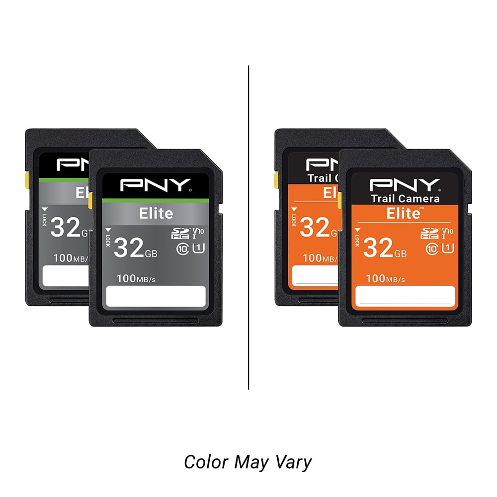 PNY 32GB Elite Class 10 U1 V10 SDHC Trail Camera Flash Card - Read up to 100MB/s, UHS-I, HD Outdoor & Wildlife Content, 2-Pack (Packaging May Vary)
