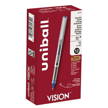 uni-ball® Vision™ Rollerball Pens, Fine Point, 0.7 mm, Gray Barrel, Blue Ink, Pack Of 12