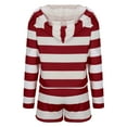 thumbnail image 5 of Wdfiry Two Piece Outfits for Women Hoodie Short Stripe Lounge Sets Drawstring Short Sleeve Sweatsuits Hooded Top and Shorts, 5 of 6