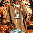 thumbnail image 2 of Women Hoodies Halloween Thin Ghost Pattern Print 3/4 Sleeve Holiday Party Pullover Sweatshirt Tops Fall Warm Apparel Khaki L, 2 of 5