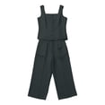 thumbnail image 6 of Ihhxva Cotton Linen Two Piece Set for Women Solid Color Stretchable Square Neck Sleeveless Slim Ankle Length Multi-Pocket Wrinkle-Resistant Summer Outfit S-2XL, 6 of 8