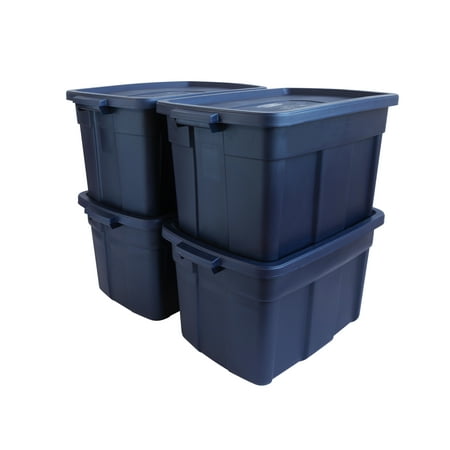 Rubbermaid Roughneck Storage Totes 25 Gal, Large Durable Stackable Containers, Great for Garage Organization, Clothing and More, 4-Pack