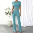 thumbnail image 4 of 2025 Women's Two Piece Knit Matching Outfits High Neck Slim Fit Tops And Flared Trousers Tracksuit Sets, 4 of 6