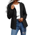 thumbnail image 3 of TEAJOPSUU Women's Outdoor Jackets Hiking Waterproof Windproof Outerwear Hooded Full Zip Up Drawstring Waist Trench Jackets with Flap Pockets Black, 3 of 6