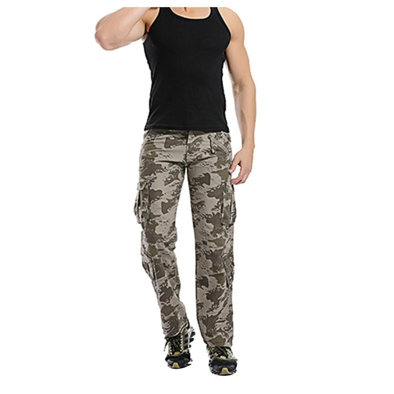 Tawop Mens Sweat Pants Camo with Pocket Sport Cargo Pants Zipper Outdoor Trousers Softball Pants S Us 4 Khaki Walmart