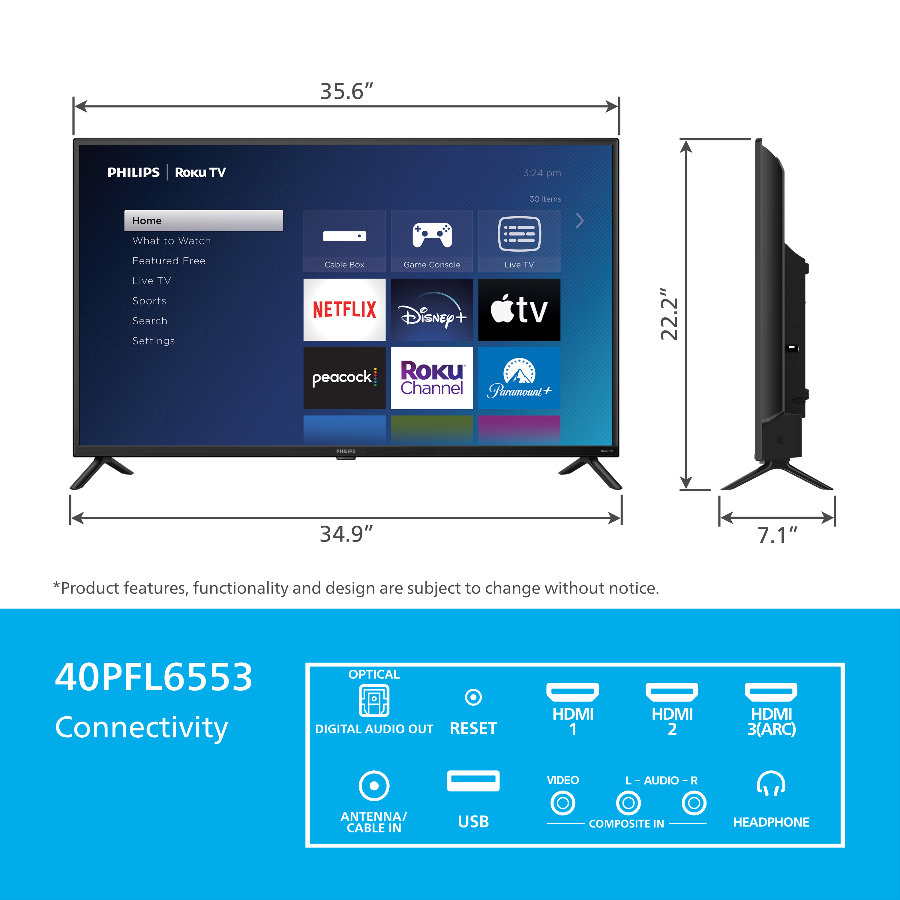 Philips 40" Class FHD (1080p) Roku Smart LED TV (40PFL6533/F7) (New) - image 4 of 17