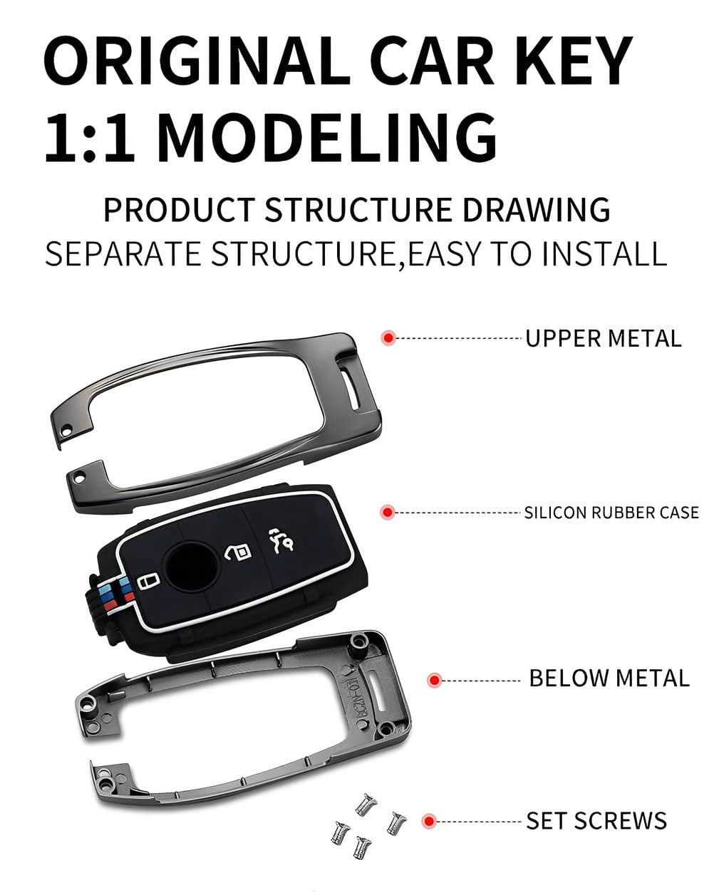 for Mercedes Benz Key Fob Cover Case Metal Shell Smart Key Holder Protector Compatible for E-Class S-Class A-Class C-Class G-Class