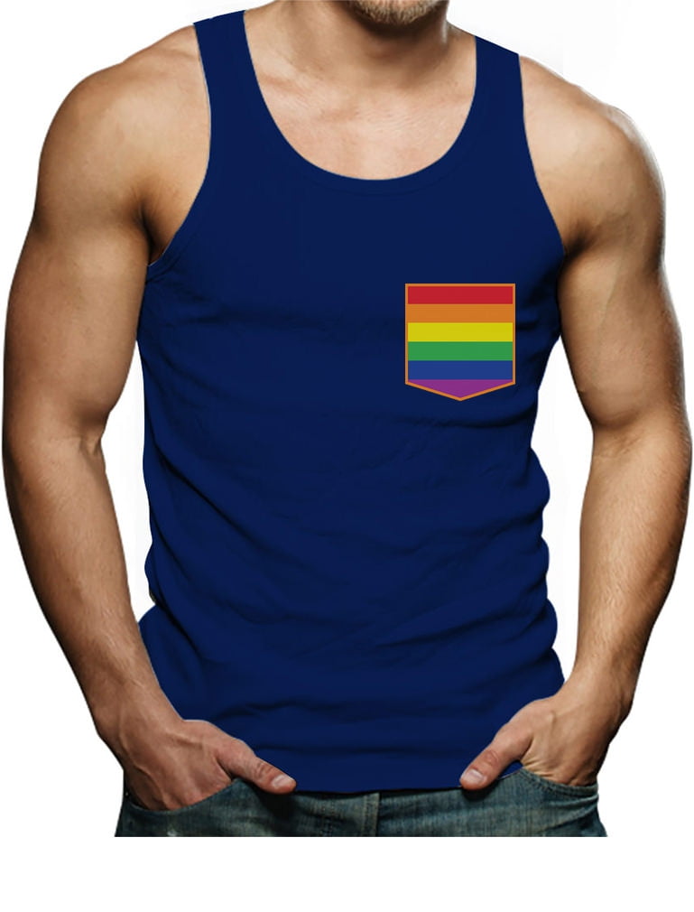 Tstars LGBT Rainbow Flag Gay & Lesbian Pride Pocket Print Mens Tank Top Singlet