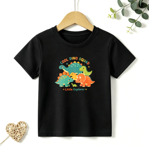 Boys Graphic T Shirt Cool Dino Squad Short Sleeve Kids Tee Dinosaur Cartoon Explorer Style 100% Cotton Soft Child Tops 4-13Y