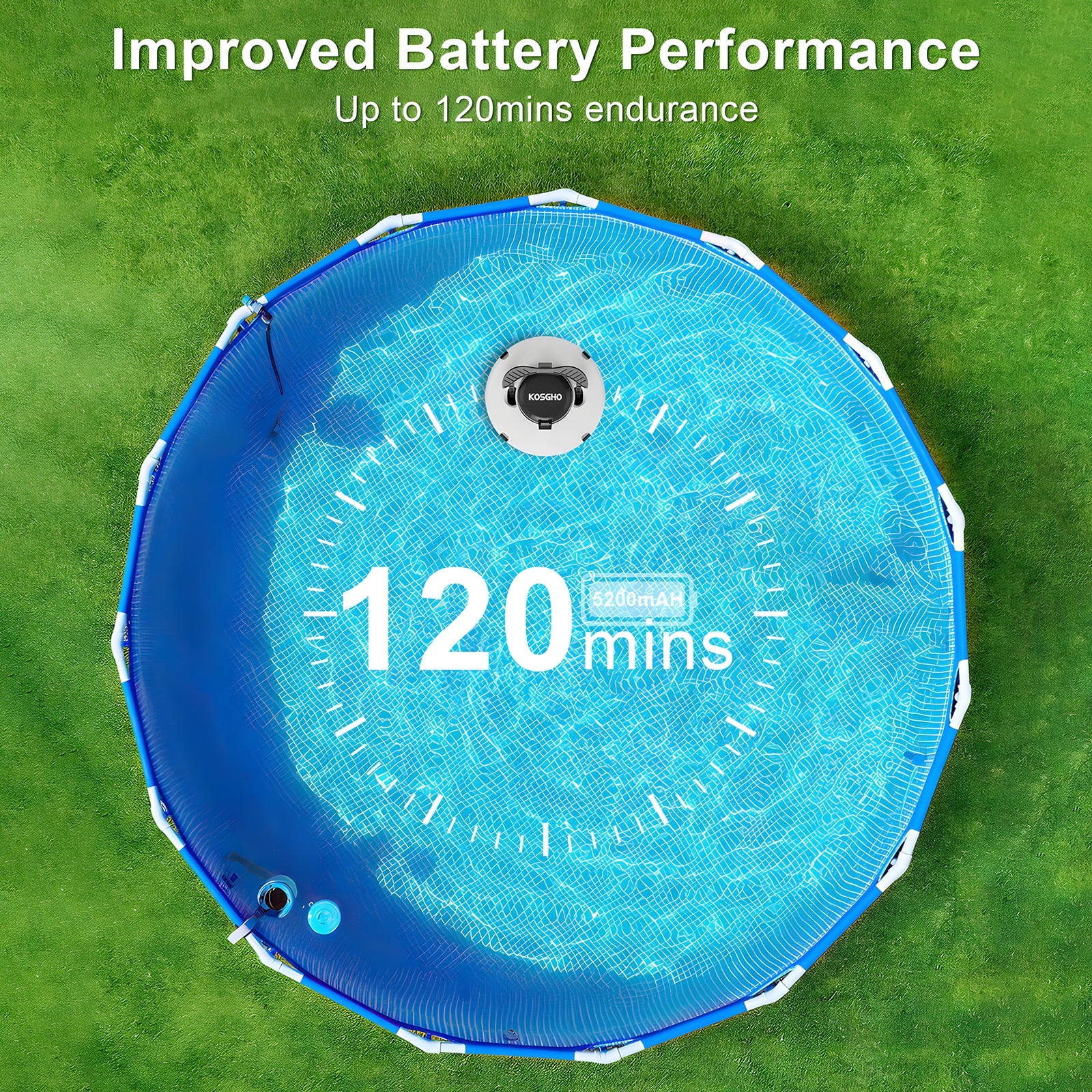Dcenta Cordless Robotic Pool Cleaner, 120Mins Automatic Swimming Pool Vacuum Cleaner with Dual-Motor for Above Ground In-Ground Swimming Pool Up to 538 Sq. White