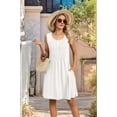 thumbnail image 6 of Loose Beach Vacation Casual Crew Neck Sleeveless Sundresses with Pockets Tank Dress White M, 6 of 10