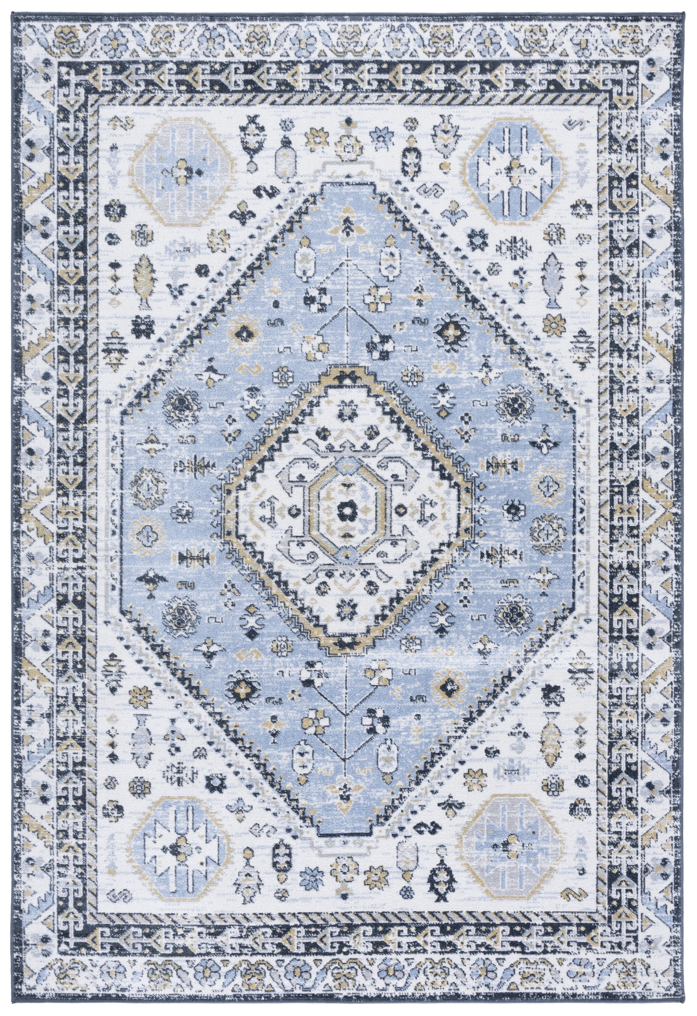 SAFAVIEH Bayside Sherwood Oriental Polyester Area Rug, Blue/Navy, 9' x 12'