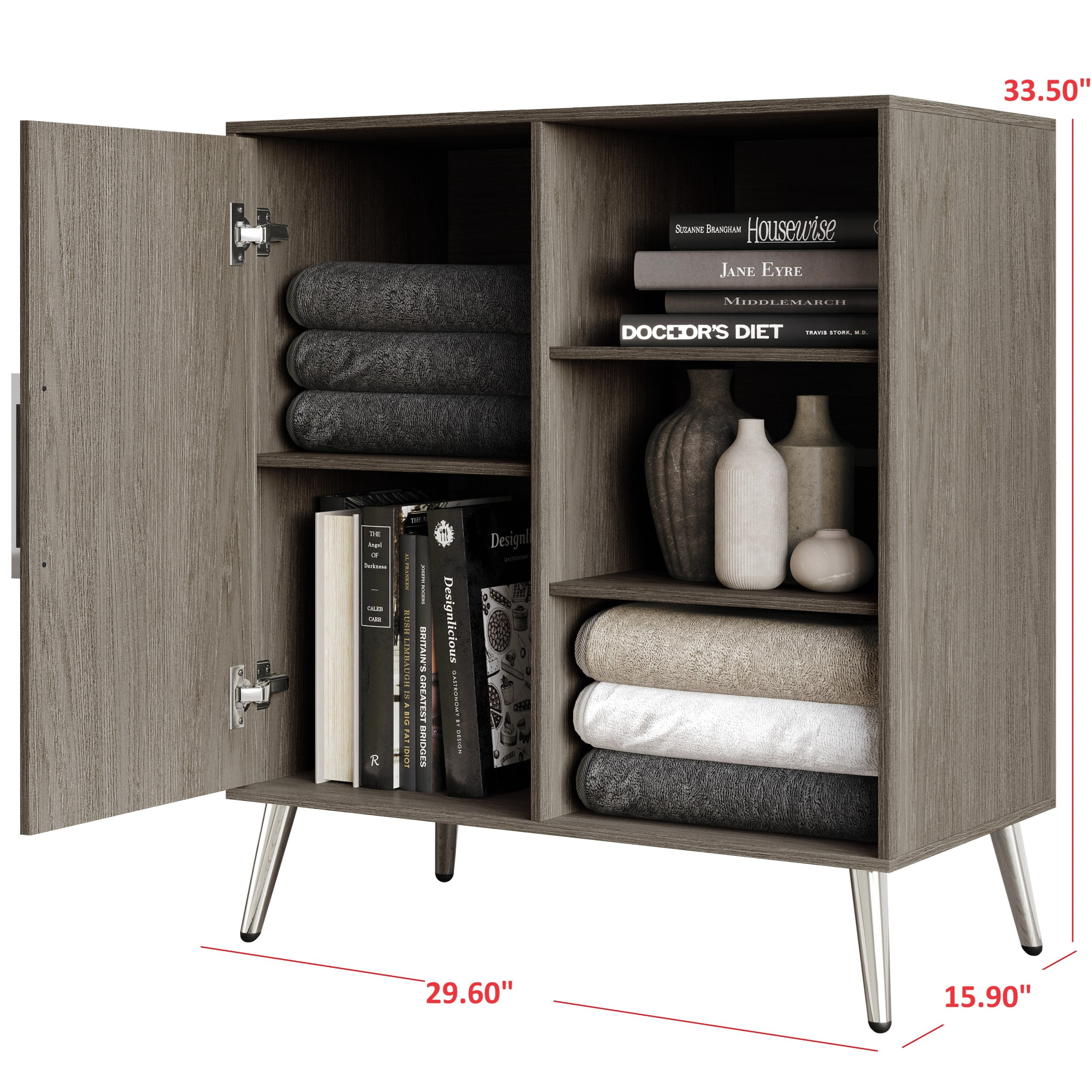 Home Design Ashwin Sideboard with Spacious Storage and Sleek Modern Design, Gray, Easy Assembly