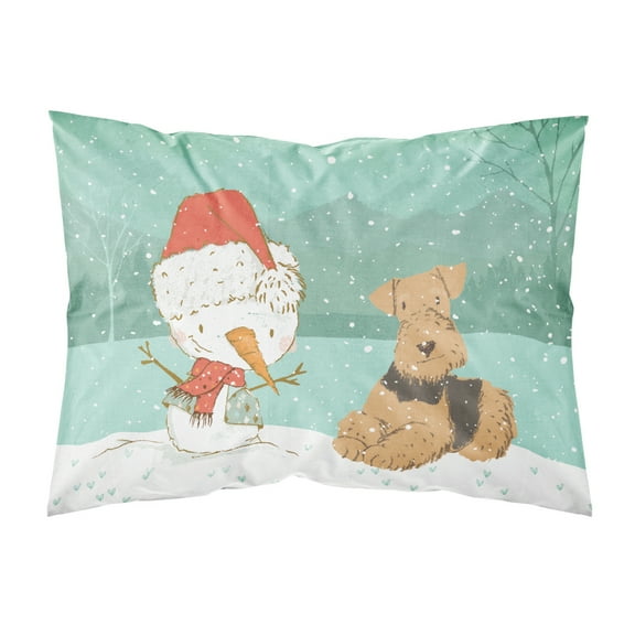 Airedale Terrier Snowman Christmas Fabric Standard Pillowcase