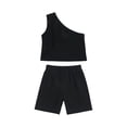 thumbnail image 3 of Huowey Girls Baby Summer Outfits Solid Color Sleeveless One Shoulder Crop Top Shirt And Elastic Waist Wide Leg Shorts Stylish Breathable Soft Cozy Dailywear Sets,Black,2-3 Years, 3 of 4