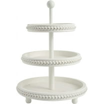 3 Tier Tray, White Three Tiered Tray Wood Stand with Shabby Chic Beaded for Home & Kitchen or Coffee Bar Decorations, 12.4 x 12.4 x 16.5 inchs