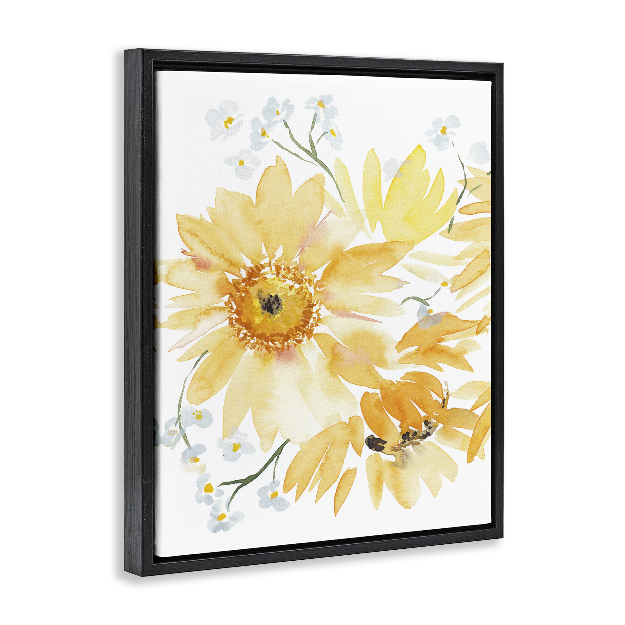Stupell Industries Yellow Brushed Flowers Botanical & Floral Painting Black Floater Framed Art Print Wall Art, 25 x 31