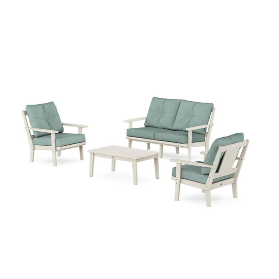 POLYWOOD® Prairie 4-Piece Deep Seating Set with Loveseat in Sand / Glacier Spa
