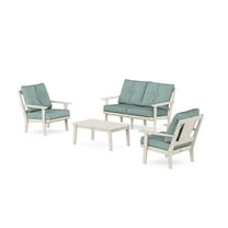 POLYWOOD® Prairie 4-Piece Deep Seating Set with Loveseat in Sand / Glacier Spa