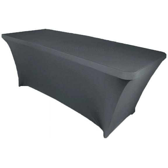Wedding Linens Inc. (200 GSM) Premium 8 FT Rectangular Spandex Stretch Fitted Table Cover Tablecloths - Pewter / Charcoal