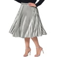 thumbnail image 4 of Agnes Orinda Women's Plus Size Pleated Stretchy High Waist Metallic Shiny Midi Skirt 4X Silver, 4 of 7