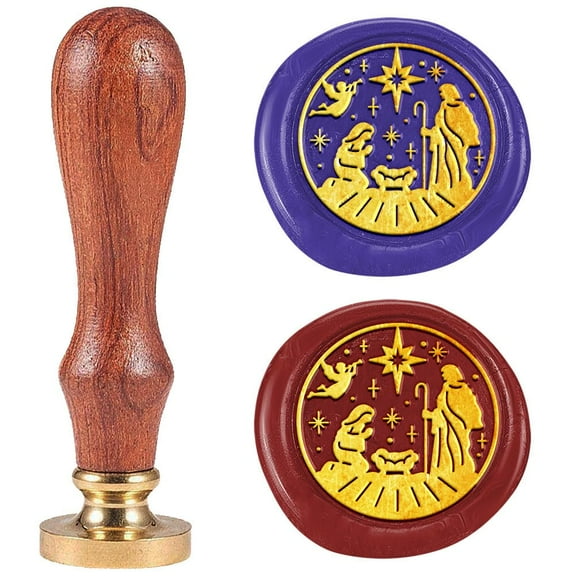 1" Wax Seal Stamp Jesus' Birth Retro Sealing Stamps Removable Brass Head with Wooden Handle Seal Stamp Sealing Wax for Christmas Envelope Greeting Card Letter Invitations Package Decoration Gold