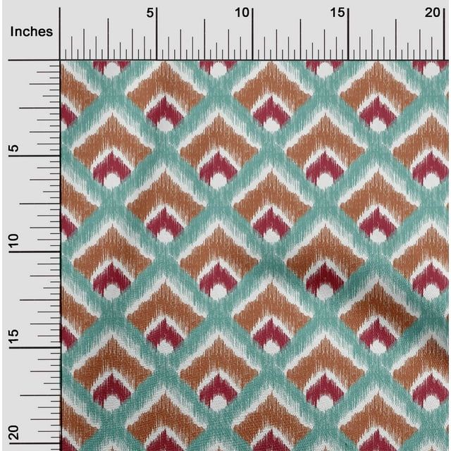oneOone Cotton Silk Fabric Argyle Style Ikat Printed Fabric 1 Yard 42 Inch Wide