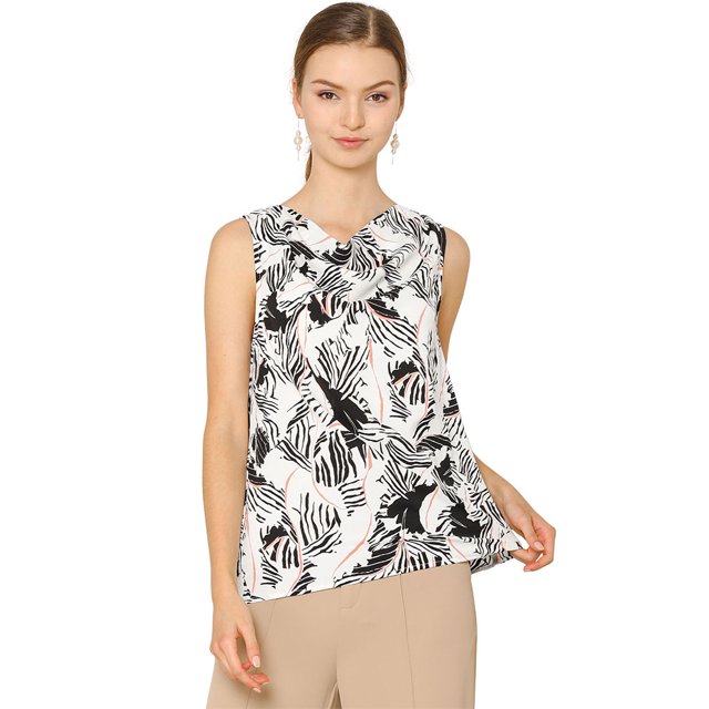 Allegra K Blusa Sin Mangas Estampado Floral Abstracto Cuello Vuelto Verano Para Mujer Blanco XS Unique Bargains Blusa