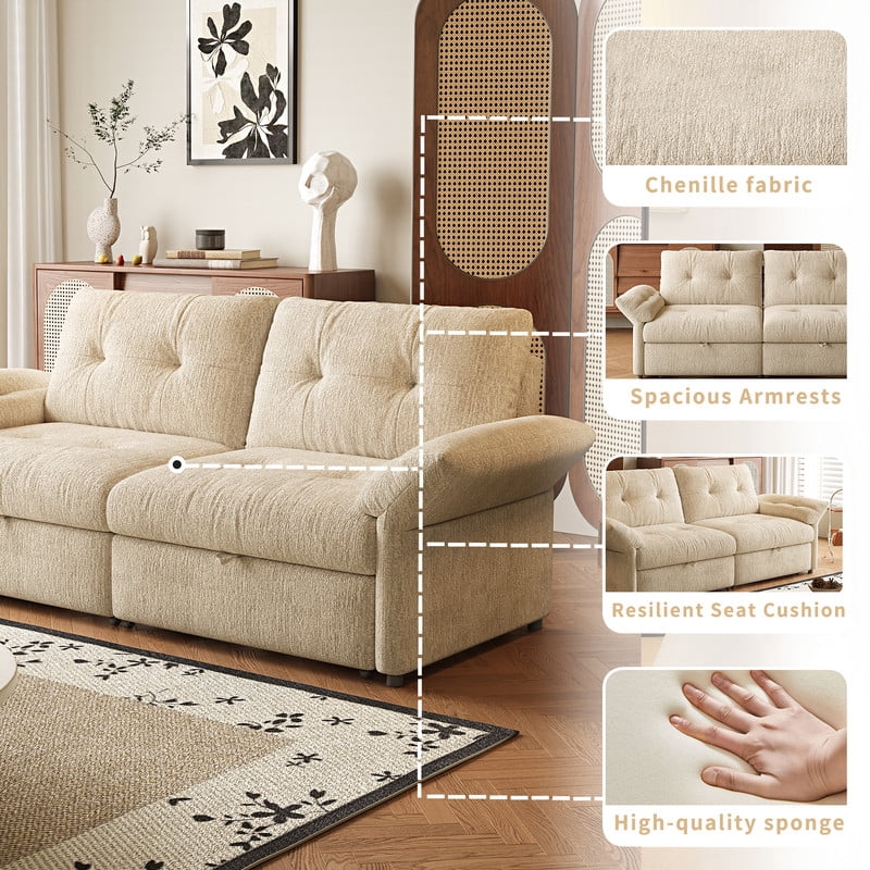 81.5" Convertible Sofa Bed, 2-in-1 Sleeper Sofa with Plush Chenille Fabric, High-Resilience Foam, Solid Wood Frame, Chenille Sofa Couch for Living Room, Guest Room, Apartment