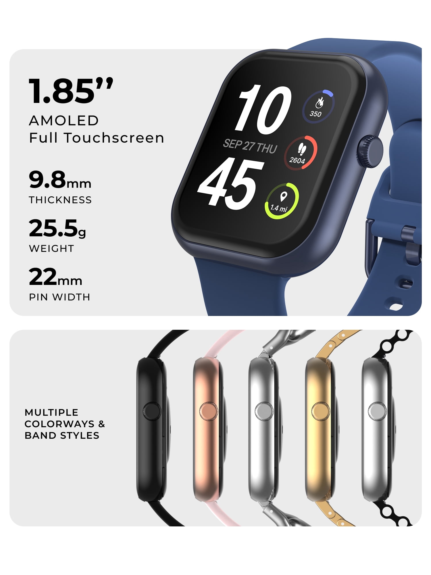 iTech Fusion 4 Unisex Adult Rectangular Smart Watch, Navy, Silicone Strap
