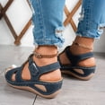 thumbnail image 5 of Womens Wedge Sandals Retro Splice Leather Open Toe Comfortable Walking Shoes Ankle Strap Casual Slip on Summer Footwear Blue Size 8.5, 5 of 8