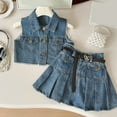 thumbnail image 2 of RUTAYY Children Girls Outfit Sets Summer Denim Set Stylish Sleeveless Fringed Cardigan and Pleated Skirt 2-8 Year Classic Versatile Clothing, 2 of 6