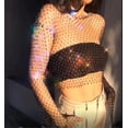 thumbnail image 4 of Rhinestone Mesh Body Chains Long Sleeve, Crystal See Through Cover Up Rhinestone Top Fishnet Bikini Body Jewelry For Women, 4 of 5