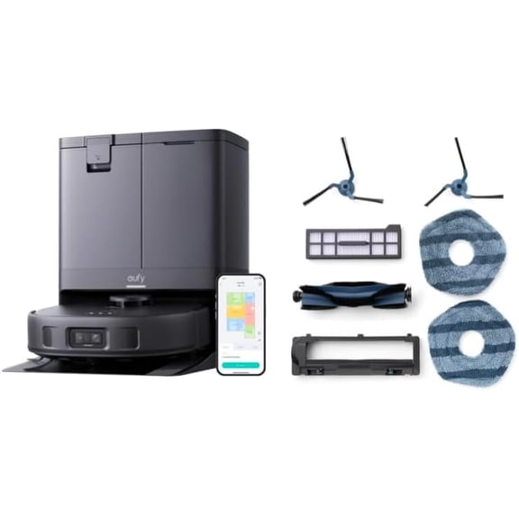 eufy Omni Robot Vacuum and Mop X10 Pro Combo, Incredible Suction, Dual Mops with 12 mm Auto-Lift, AI Obstacle Avoidance, Auto Mop Washing&Drying and Official Replacement Parts Kit