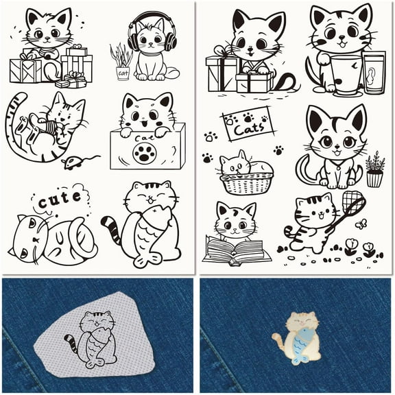 Non-Woven Water Soluble Embroidery Patterns Wash Away Embroidery Stabilizer Stick and Stitch Embroidery Paper Cat Shape 297x210mmm 4pcs/set