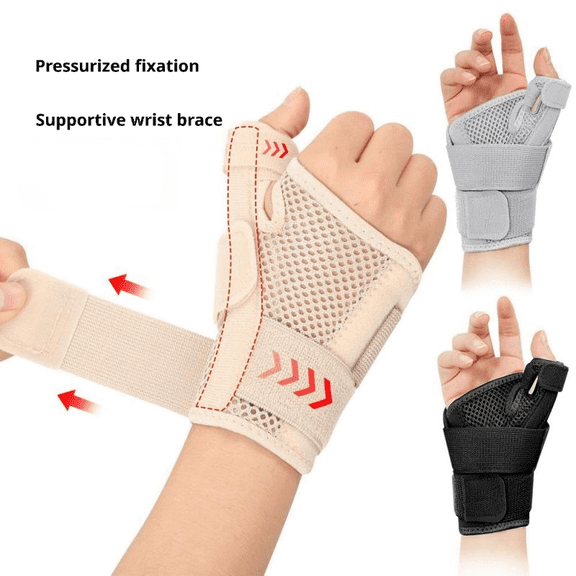 Adjustable Thumb Wrist Brace with Dual Support Splints, Breathable Mesh Hand Stabilizer for Typing, Sports and Daily Use,Black