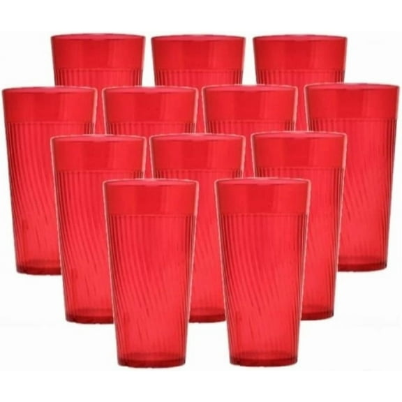 TrueCraftware- Set of 12 Belize 14 oz. Tumbler/Drinking Cups Red Polycarbonate-Premium Iced Tea Glasses Stackable Reusable Dishwasher Safe Break-Resistant for Home and Restaurants