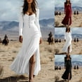 thumbnail image 2 of Women's Western Cowgirl Vintage Corset Dresses Sexy Low Cut Slim Fitted Long Sleeve Slit Flowy Maxi Dress, 2 of 6