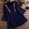 thumbnail image 1 of Fiudx Camisas de Mujer Moda Mujer Verano Casual Tops Cuello Redondo Encaje Manga Corta Camiseta Blusa, 1 of 7
